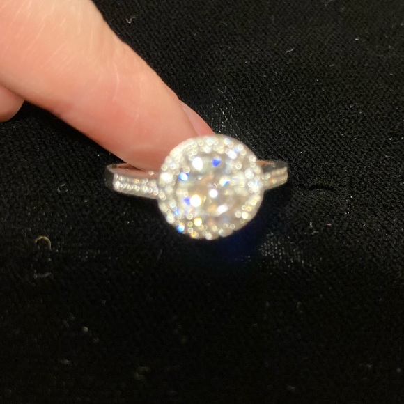 Cubic Zirconia Round Circle Ring with Halo and Butterfly Side Detail on Band - Picture 11 of 13